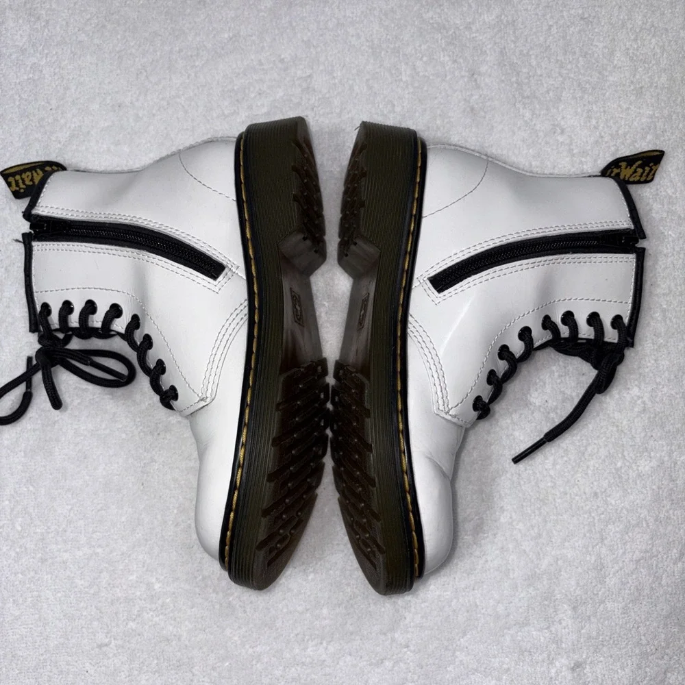 Dr Martens 1460 J Patent White Leather Lace Up Boots Kids US 2 Zipper